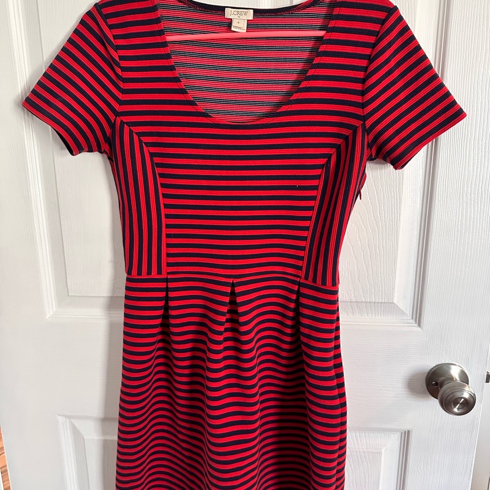 J Crew Red and Navy Striped Skater Dress